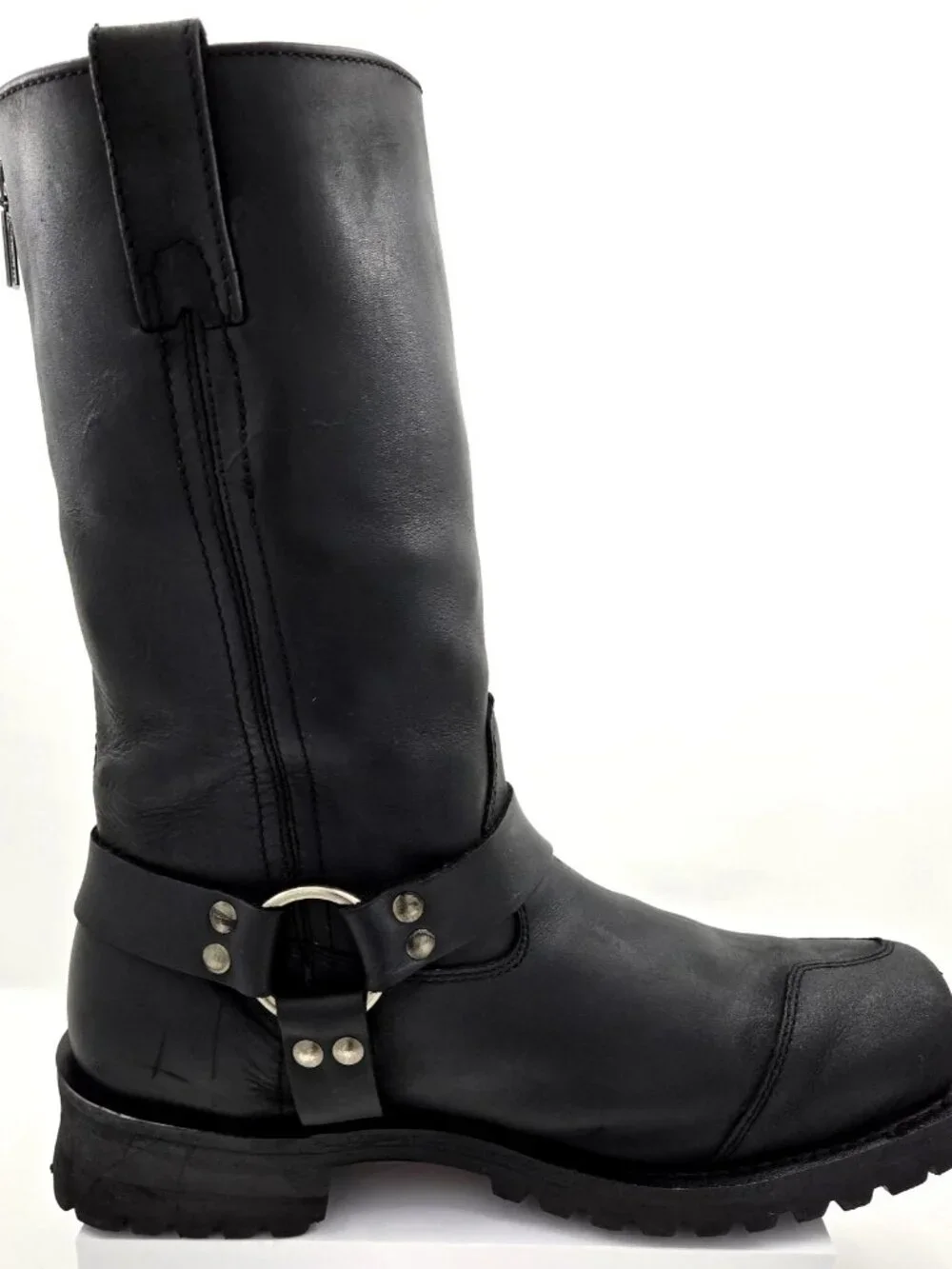 Milwaukee MB411 Mens Size 13D Black Motorcycle Drag Harness Back Zip Biker Boots